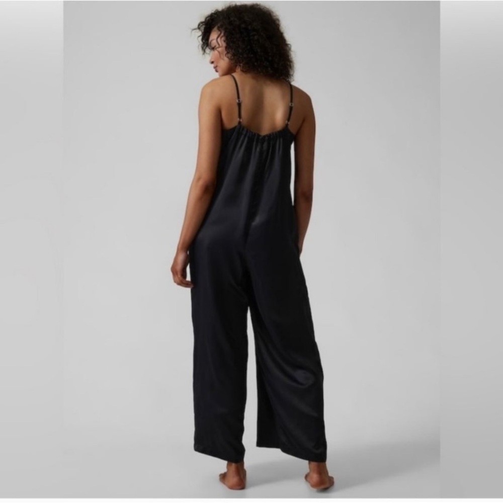 Athleta Black Satin Wide Leg Calm Cool Romper/Jumpsuit - Picture 2 of 6